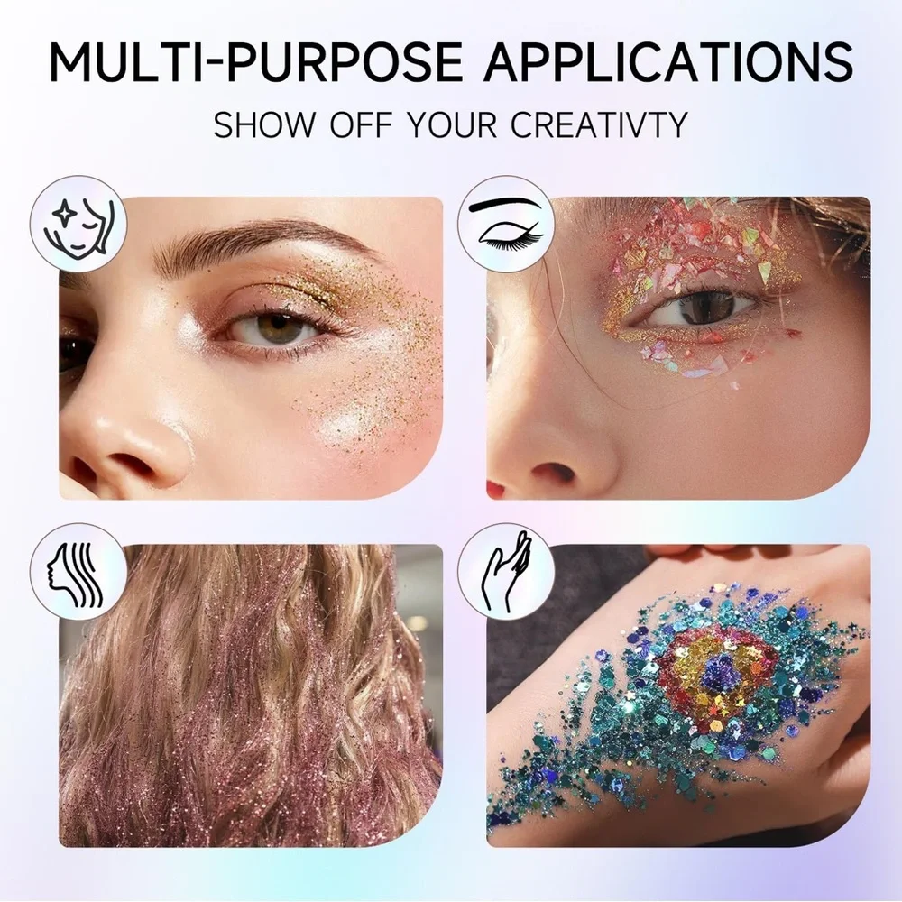 Glitter Face Paint- Holographic Chunky for Halloween, Music Festivals, or Raves